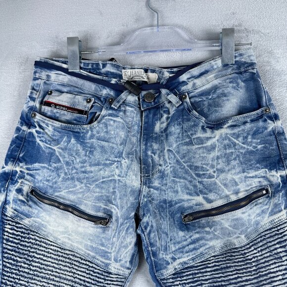 Akademiks Jeanius Skinny Jeans Mens 30X30 Moto Zipper Pockets Acid Wash Blue - Picture 3 of 13